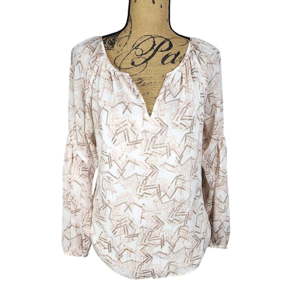 WHBM Size 4 Brookside Boho Pink Cream Print Blouse White House Black Market